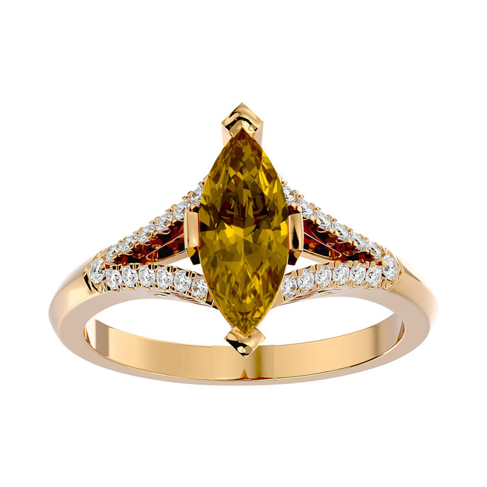 1 3/4 Carat Marquise Shape Citrine & 26 Diamond Ring in 14K Yellow Gold (4.10 g), , Size 4 by SuperJeweler