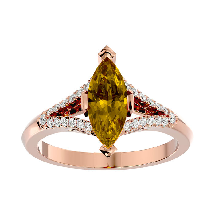 1 3/4 Carat Marquise Shape Citrine & 26 Diamond Ring in 14K Rose Gold (4.10 g), , Size 4 by SuperJeweler