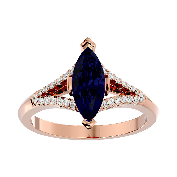 2.5 Carat Marquise Shape Sapphire & 26 Diamond Ring in 14K Rose Gold (4.10 g), , Size 4 by SuperJeweler