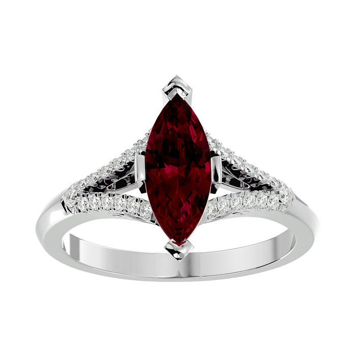 2.5 Carat Marquise Shape Ruby & 26 Diamond Ring in 14K White Gold (4.10 g), , Size 4 by SuperJeweler