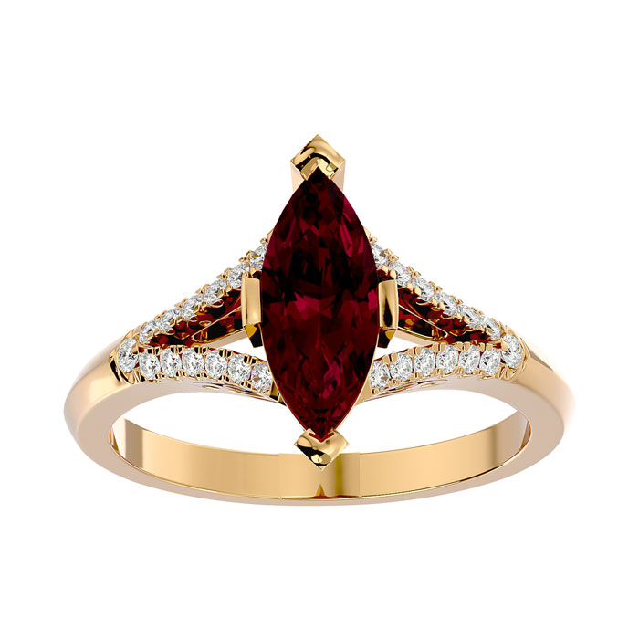 2.5 Carat Marquise Shape Ruby & 26 Diamond Ring in 14K Yellow Gold (4.10 g), , Size 4 by SuperJeweler