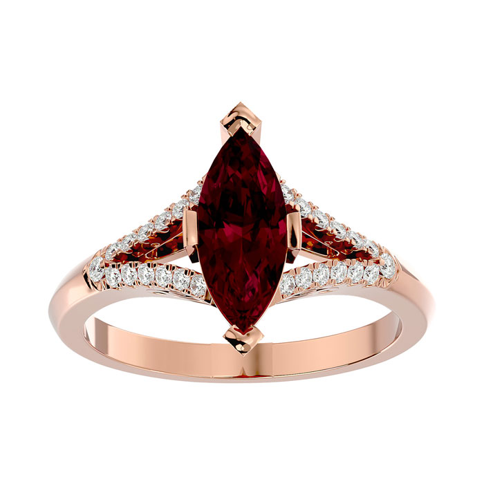 2.5 Carat Marquise Shape Ruby & 26 Diamond Ring in 14K Rose Gold (4.10 g), , Size 4 by SuperJeweler