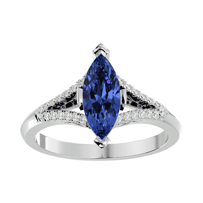 2 Carat Marquise Shape Tanzanite & 26 Diamond Ring In 14K White Gold (4.10 G), I-J, Size 4 By SuperJeweler