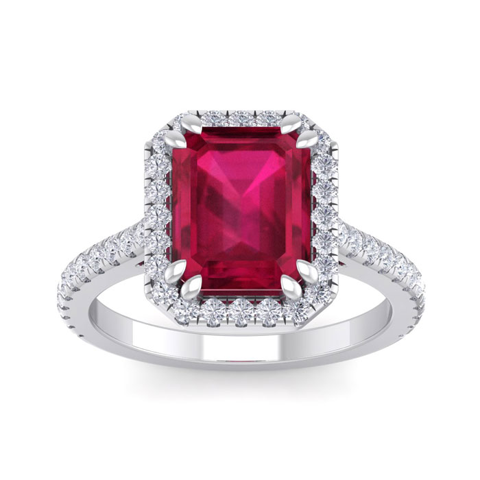 4 Carat Ruby & 46 Diamond Ring in 14K White Gold (4.40 g), , Size 4 by SuperJeweler