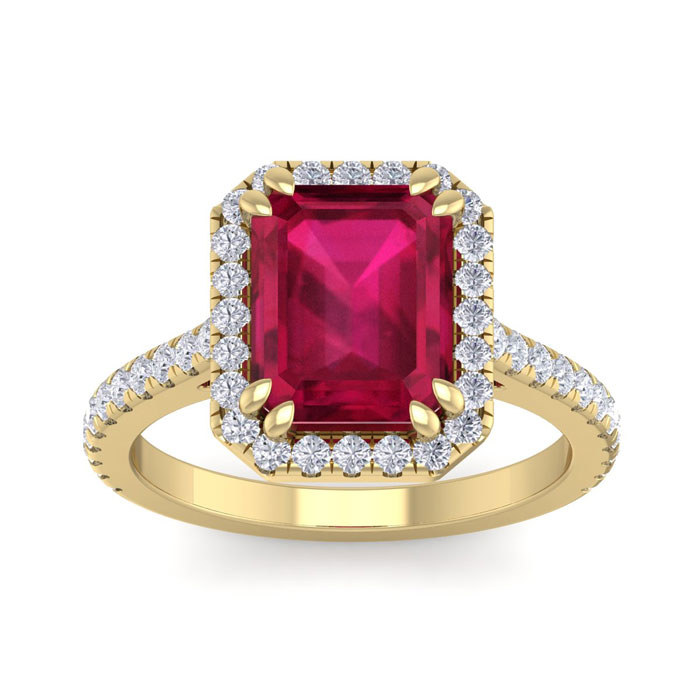 4 Carat Ruby & 46 Diamond Ring In 14K Yellow Gold (4.40 G), I-J, Size 4 By SuperJeweler