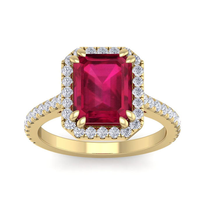 4 Carat Ruby & 46 Diamond Ring in 14K Yellow Gold (4.40 g), , Size 4 by SuperJeweler