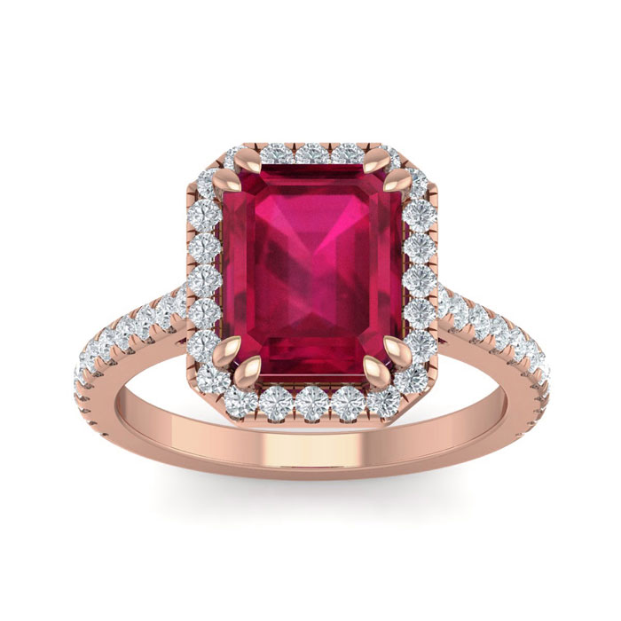 4 Carat Ruby & 46 Diamond Ring in 14K Rose Gold (4.40 g), , Size 4 by SuperJeweler