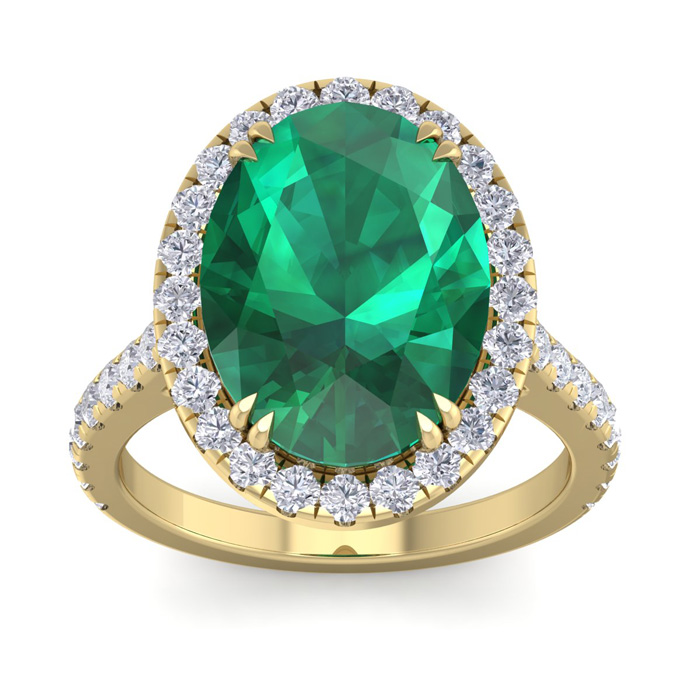 9.15 Carat Oval Shape Zambian Emerald Cut & 42 Diamond Ring in 14K Yellow Gold (4.70 g), , Size 4 by SuperJeweler