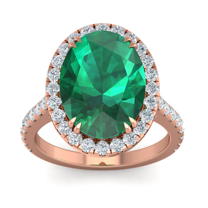 9.15 Carat Oval Shape Zambian Emerald Cut & 42 Diamond Ring in 14K Rose Gold (4.70 g), , Size 4 by SuperJeweler