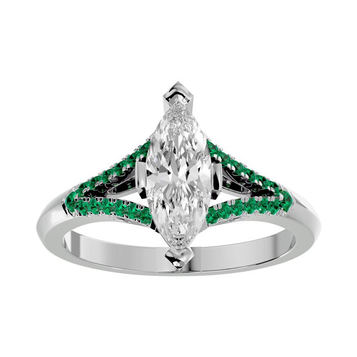 1.25 Carat Marquise Shape Diamond & Emerald Cut Engagement Ring in 14K White Gold (4.10 g) (