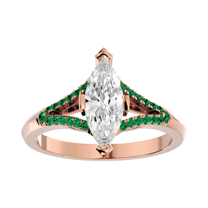 1.25 Carat Marquise Shape Diamond & Emerald Cut Engagement Ring in 14K Rose Gold (4.10 g) (