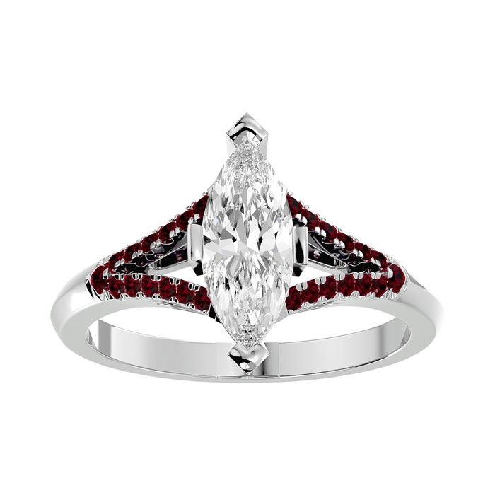1.25 Carat Marquise Shape Diamond & Ruby Engagement Ring in 14K White Gold (4.10 g) (