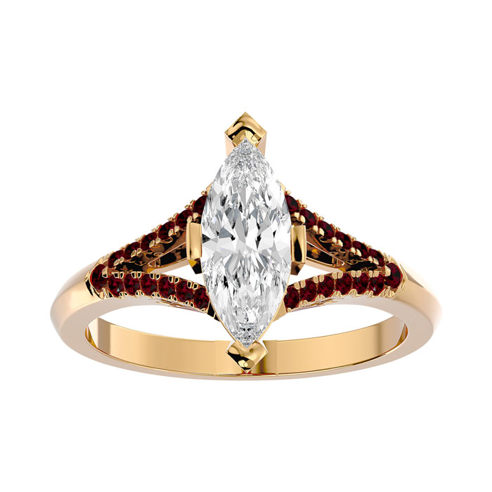 1.25 Carat Marquise Shape Diamond & Ruby Engagement Ring in 14K Yellow Gold (4.10 g) (