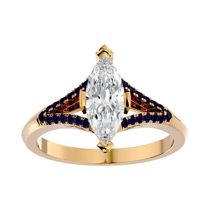 1.25 Carat Marquise Shape Diamond & Sapphire Engagement Ring in 14K Yellow Gold (4.10 g) (