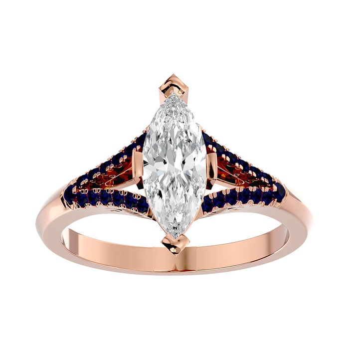 1.25 Carat Marquise Shape Diamond & Sapphire Engagement Ring in 14K Rose Gold (4.10 g) (, SI2-I1), Size 4 by SuperJeweler