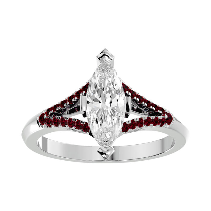 1.25 Carat Marquise Shape Diamond & Ruby Engagement Ring in 14K White Gold (4.10 g) (, I1-I2 Clarity Enhanced), Size 4 by SuperJeweler