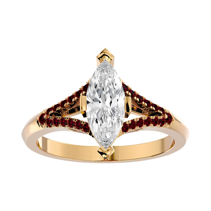 1.25 Carat Marquise Shape Diamond & Ruby Engagement Ring in 14K Yellow Gold (4.10 g) (, I1-I2 Clarity Enhanced), Size 4 by SuperJeweler