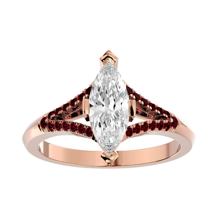 1.25 Carat Marquise Shape Diamond & Ruby Engagement Ring in 14K Rose Gold (4.10 g) (
