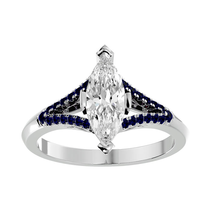 1.25 Carat Marquise Shape Diamond & Sapphire Engagement Ring in 14K White Gold (4.10 g) (