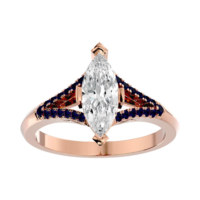 1.25 Carat Marquise Shape Diamond & Sapphire Engagement Ring in 14K Rose Gold (4.10 g) (