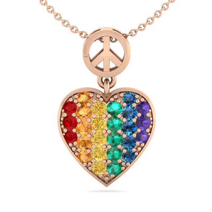 1/4 Carat Rainbow Pride Heart Necklace in 14K Rose Gold (2.50 g), 18 Inches by SuperJeweler