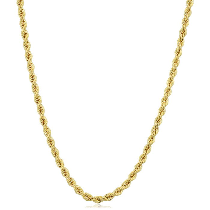 2.1mm Rope Chain Necklace, 30 Inches, Yellow Gold (9.60 G) By SuperJeweler