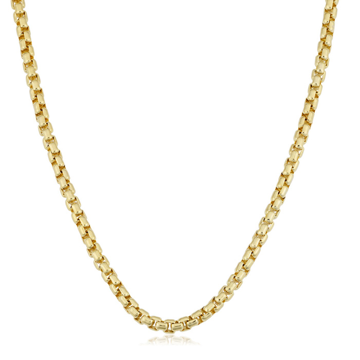 3.4mm Round Box Chain Necklace, 24 Inches, Yellow Gold (27.40 G) By SuperJeweler