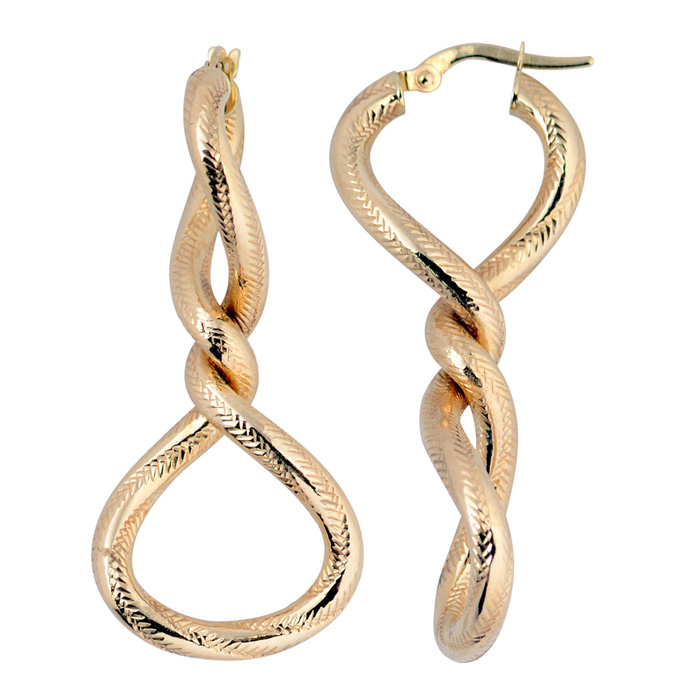 Yellow Gold (2.35 g) 44x12mm Diamond Cut Twisted Candy Dangle Earrings by SuperJeweler