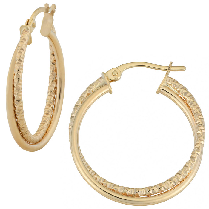 Yellow Gold (1.80 g) 20x2mm Diamond Cut Double Hoop Earrings by SuperJeweler