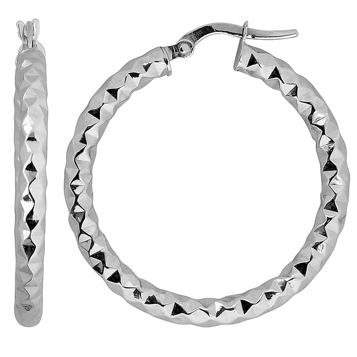 White Gold (1.45 g) 25x3mm Diamond Cut Hoop Earrings by SuperJeweler