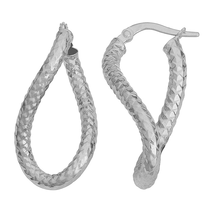 White Gold (1.30 g) 25x3mm Oval Twist Hoop Earrings by SuperJeweler