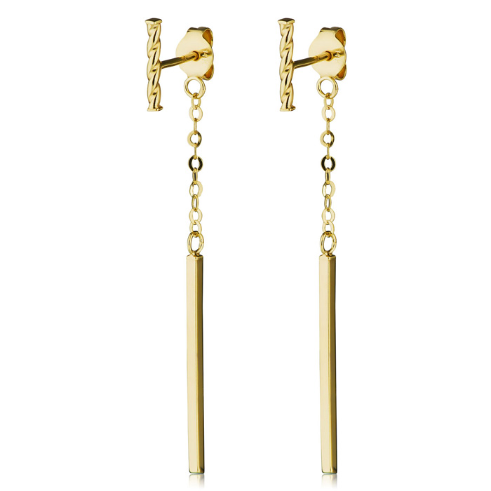 14K Yellow Gold (1.50 G) Bar & Chain Dangle Earrings, 2 Inches By SuperJeweler