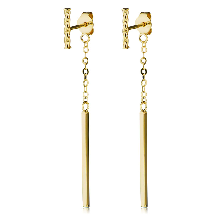 14K Yellow Gold (1.50 g) Bar & Chain Dangle Earrings, 2 Inches by SuperJeweler