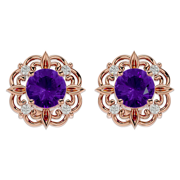 1.5 Carat Amethyst & Diamond Antique Stud Earrings in 14K Rose Gold (2.75 g),  by SuperJeweler