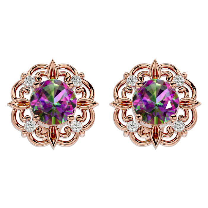 2 1/10 Carat Mystic Topaz & Diamond Antique Stud Earrings in 14K Rose Gold (2.75 g),  by SuperJeweler