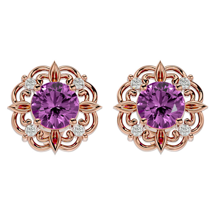 2 1/10 Carat Pink Topaz & Diamond Antique Stud Earrings In 14K Rose Gold (2.75 G), I/J By SuperJeweler