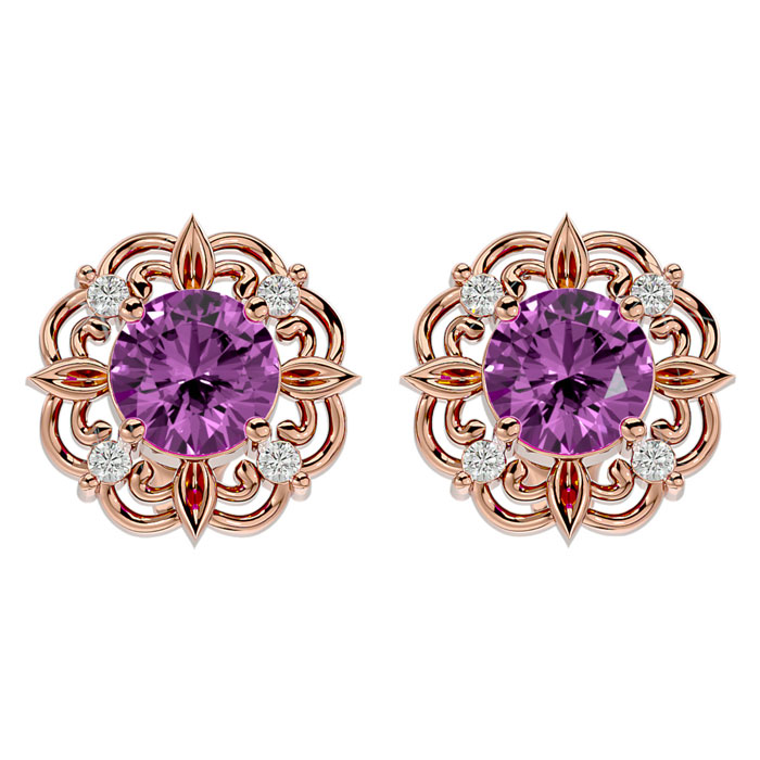 2 1/10 Carat Pink Topaz & Diamond Antique Stud Earrings in 14K Rose Gold (2.75 g),  by SuperJeweler