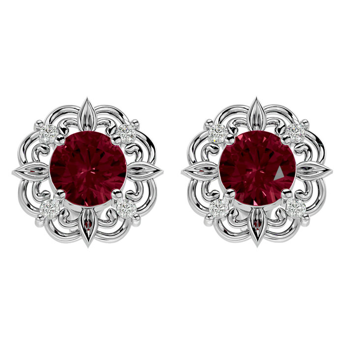 2 1/10 Carat Garnet & Diamond Antique Stud Earrings in 14K White Gold (2.75 g),  by SuperJeweler