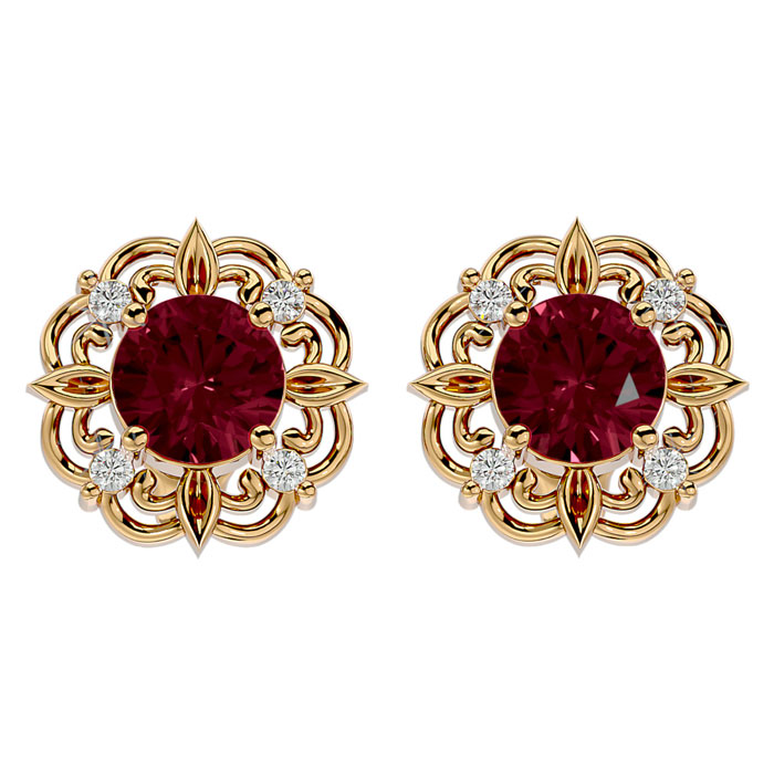 2 1/10 Carat Garnet & Diamond Antique Stud Earrings in 14K Yellow Gold (2.75 g),  by SuperJeweler