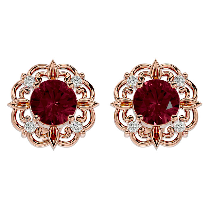 2 1/10 Carat Garnet & Diamond Antique Stud Earrings in 14K Rose Gold (2.75 g),  by SuperJeweler