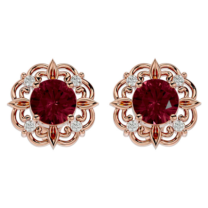 2 1/10 Carat Garnet & Diamond Antique Stud Earrings In 14K Rose Gold (2.75 G), I/J By SuperJeweler