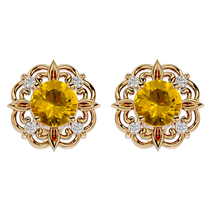1.5 Carat Citrine & Diamond Antique Stud Earrings in 14K Yellow Gold (2.75 g),  by SuperJeweler