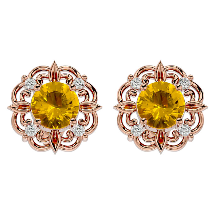 1.5 Carat Citrine & Diamond Antique Stud Earrings in 14K Rose Gold (2.75 g),  by SuperJeweler