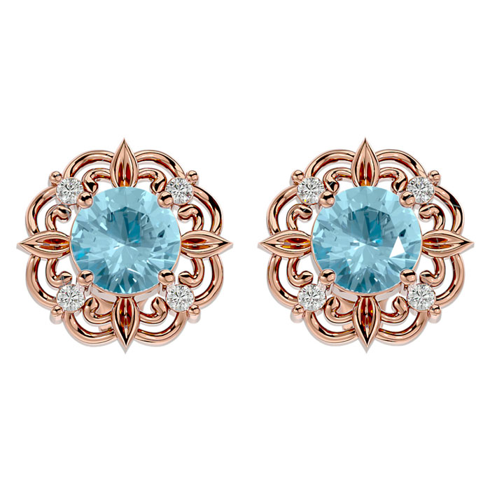 1.5 Carat Aquamarine & Diamond Antique Stud Earrings in 14K Rose Gold (2.75 g),  by SuperJeweler