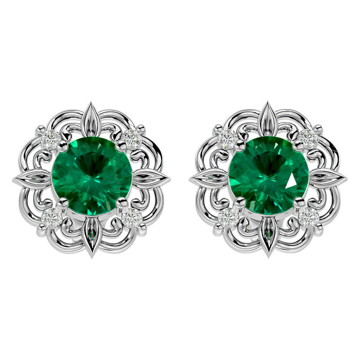 1 3/4 Carat Emerald Cut & Diamond Antique Stud Earrings In 14K White Gold (2.75 G), I/J By SuperJeweler