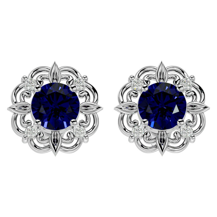 2 1/5 Carat Sapphire & Diamond Antique Stud Earrings in 14K White Gold (2.75 g),  by SuperJeweler