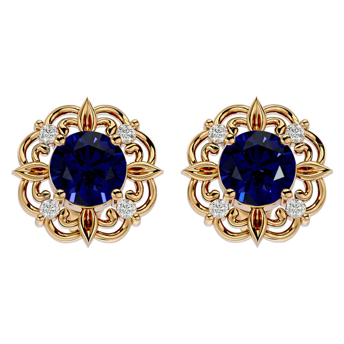 2 1/5 Carat Sapphire & Diamond Antique Stud Earrings In 14K Yellow Gold (2.75 G), I/J By SuperJeweler