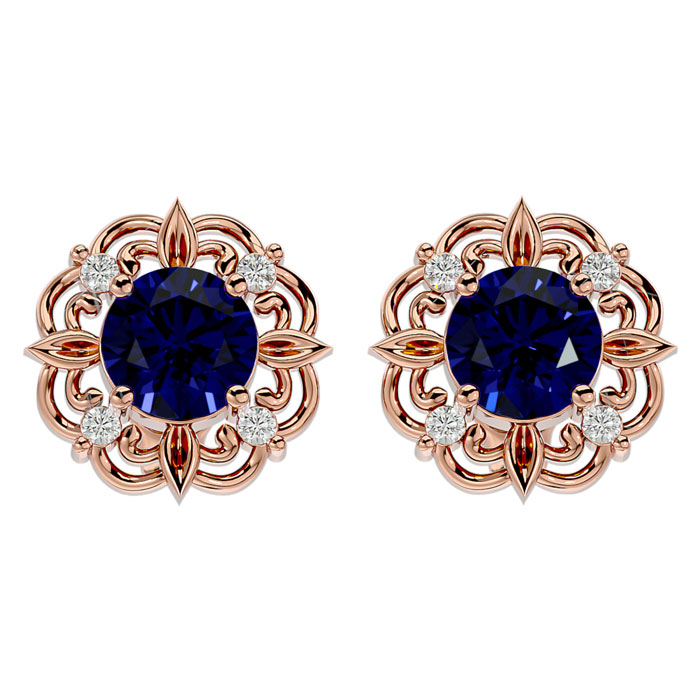 2 1/5 Carat Sapphire & Diamond Antique Stud Earrings in 14K Rose Gold (2.75 g),  by SuperJeweler