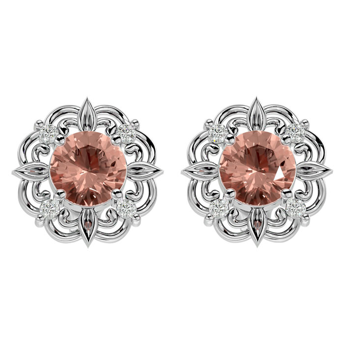 1 3/4 Carat Morganite & Diamond Antique Stud Earrings in 14K White Gold (2.75 g),  by SuperJeweler