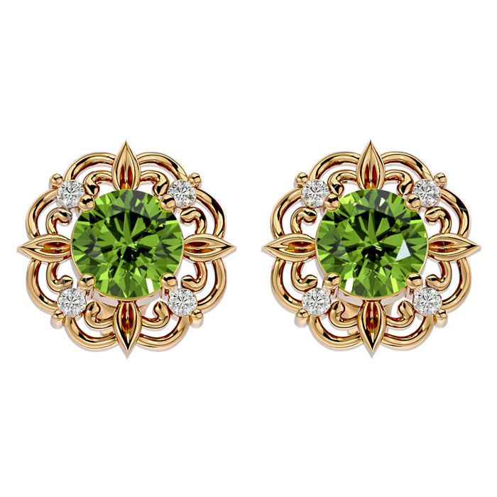 1 3/4 Carat Peridot & Diamond Antique Stud Earrings In 14K Yellow Gold (2.75 G), I/J By SuperJeweler